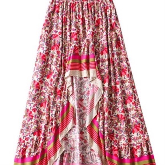 Boho Gypsy Floral Print High Low Maxi Skirt (Red) - Picture 8 of 8
